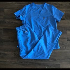 Figs Ceil Blue Scrub Set - some stains
